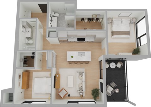 Floor plan for 2 beds, 2 baths, 1159 sqft